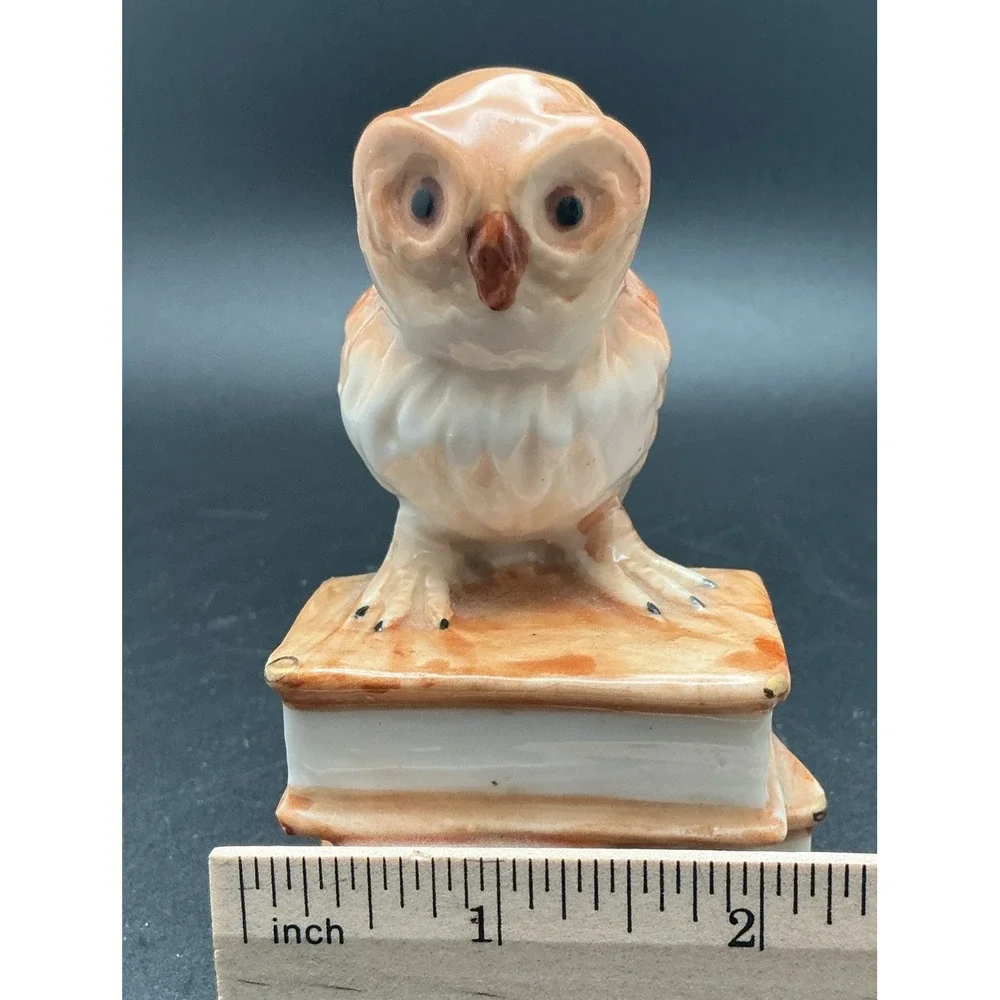Porcelain Owl Figurine on a Stack of‎ Books With Gilded Corners-Unique